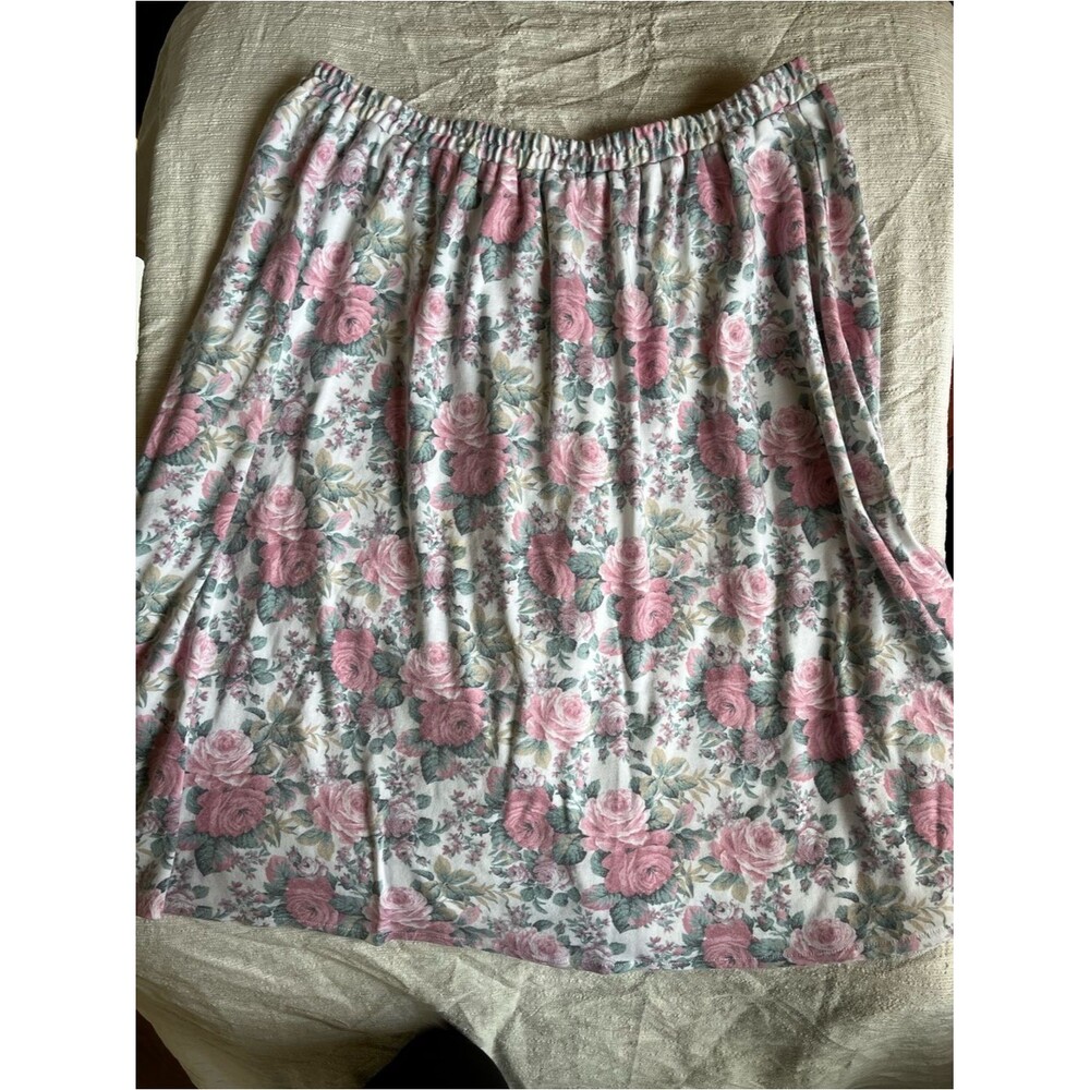Floral cottage core 90s butter mom Pink and Green Elastic-Waist A-Line Skirt 20w